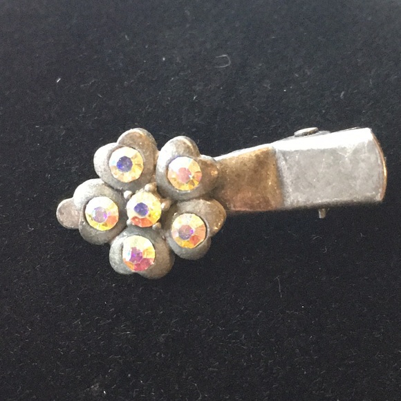 Vintage Barcela Grey & Silver Brooch, Clover Hair Clip & Natural Stone Amulet - Picture 7 of 9